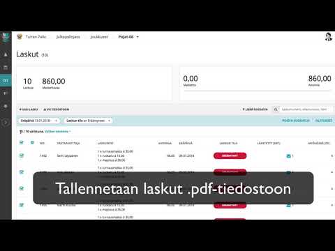 Laskujen vienti tiedostoon - .xlsx ja .pdf