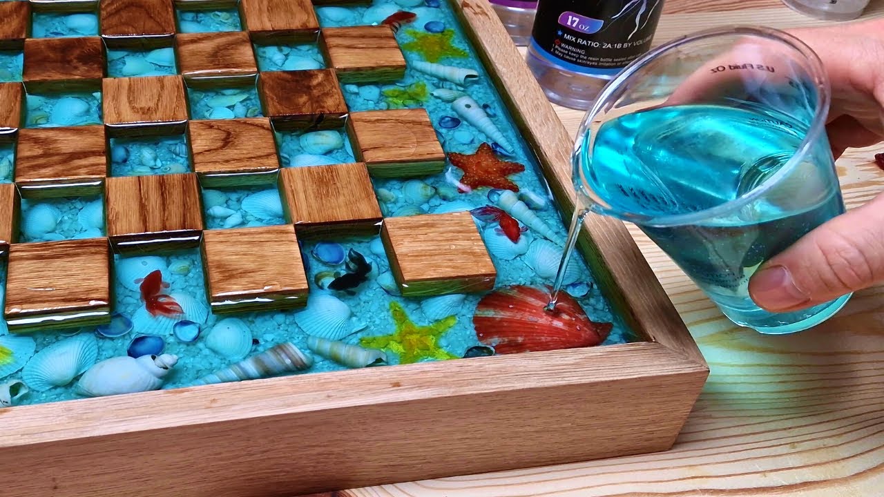 Floating Chess from Oak and Epoxy Resin with LED 