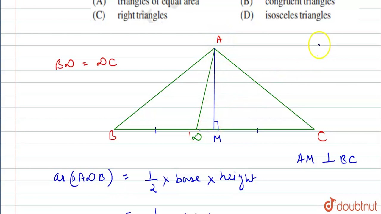 The Median Of A Triangle Divides It Into Two Youtube