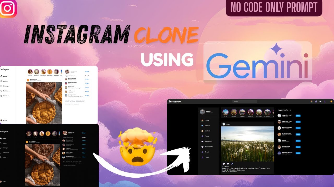 🤯 Instagram Clone (Full Website) Using Some Gemini Prompts – HTML, CSS AND JavaScript | No framework
