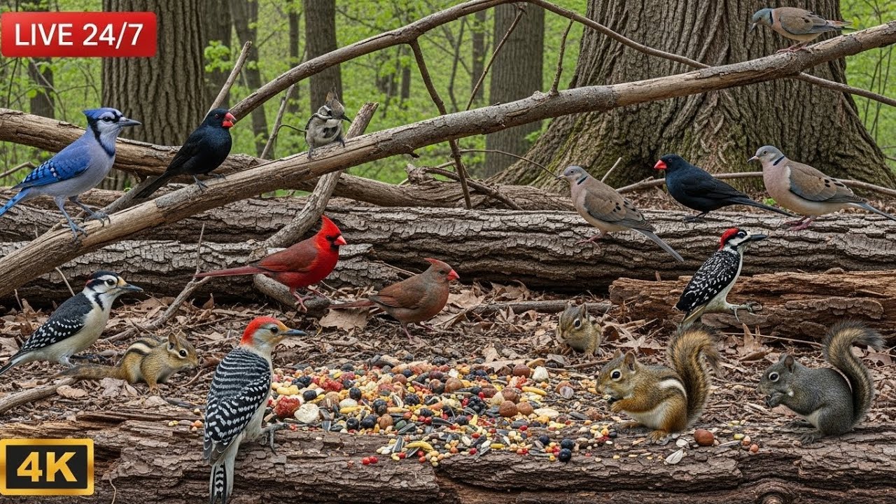 🔴 24/7 LIVE: Cat TV 😺 Cute Birds and Squirrels in the Snow 🐦 Cat Games 4K HDR