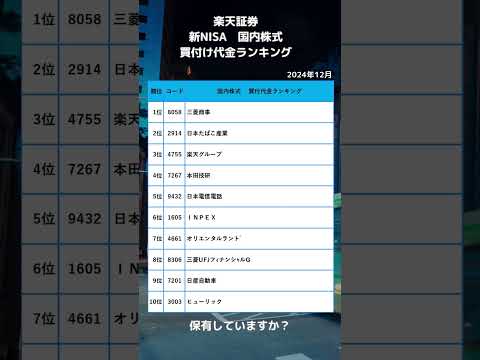 楽天証券　新ニイサ　国内株式　買付代金ランキング　#日本株 #nisa #shorts #投資
