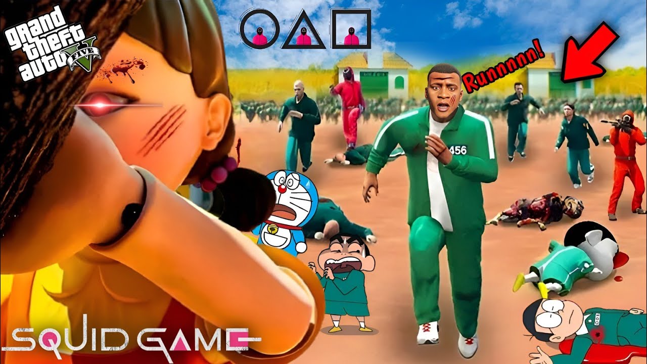 GTA 5 : Franklin Shinchan And Nobita Join Squid Game Challenge || PART # 03 || Afaq Hub