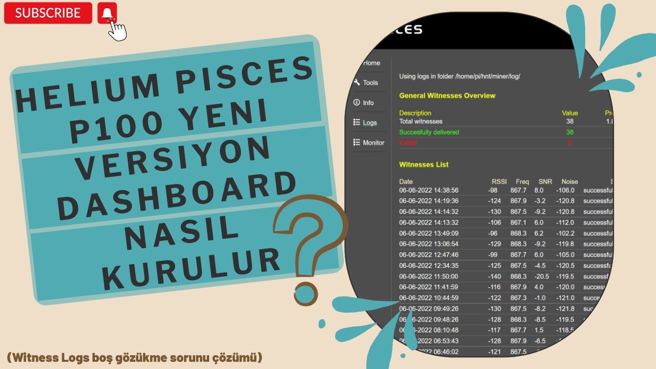 Helium Pisces P100 Yeni versiyon Dashboard nasıl kurulur? (Witness Logs boş gözükme sorunu çözümü)