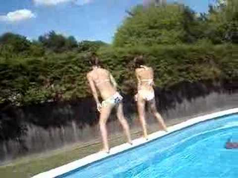 Katie falling off the pool