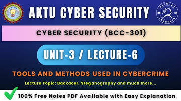 Cybersecurity Unit 3 (L-06) | Backdoors, Steganography and much more | AKTU B.Tech CSE (BCC 301)