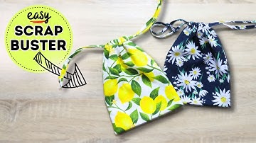HOW TO sew an EASY drawstring bag? 10 minute SCRAP BUSTER