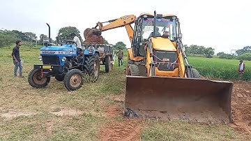Jcb 3dx Backhole loading mud Rad Soil in Sonalika Tractor Video Day-04 || jcb loading || SRIKANTH PS