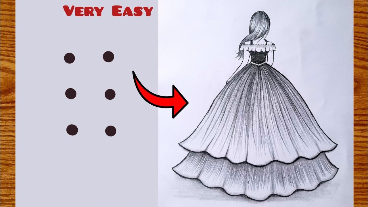 How to draw a Girl From Points, Easy Girl drawing with Beautiful  Dress