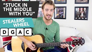 "STUCK IN THE MIDDLE WITH YOU" Guitar lesson tutorial (Stealers Wheel) EASY CHORDS chords