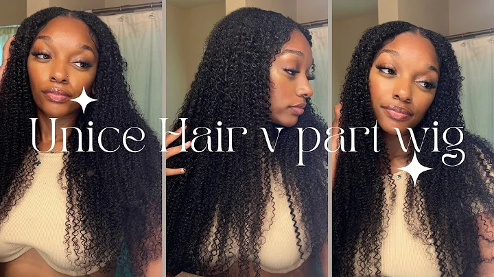 UNICE BEGINNER FRIENDLY V PART KINKY CURLY GLUELESS WIG TUTORIAL @UNice01  #unicehair #vpartwig