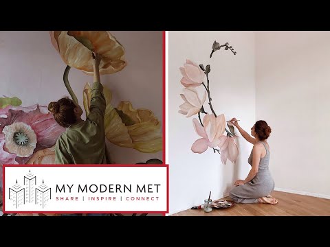 Video: Muurschildering Met Bloemen In Het Interieur: Acryl- En Andere Verven, Pioenrozen, Sakura En Paardebloemen Op De Muren, Technieken En Stijlen