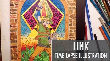 The Legend of Zelda | Stained Glass Time Lapse Illustration | Pastel & Colored Pencil