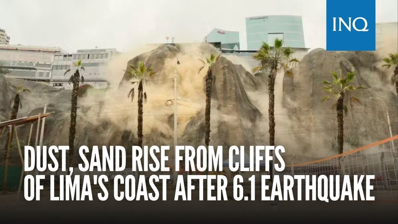 Dust, sand rise from cliffs of Lima's coast after 6.1 earthquake - YouTube