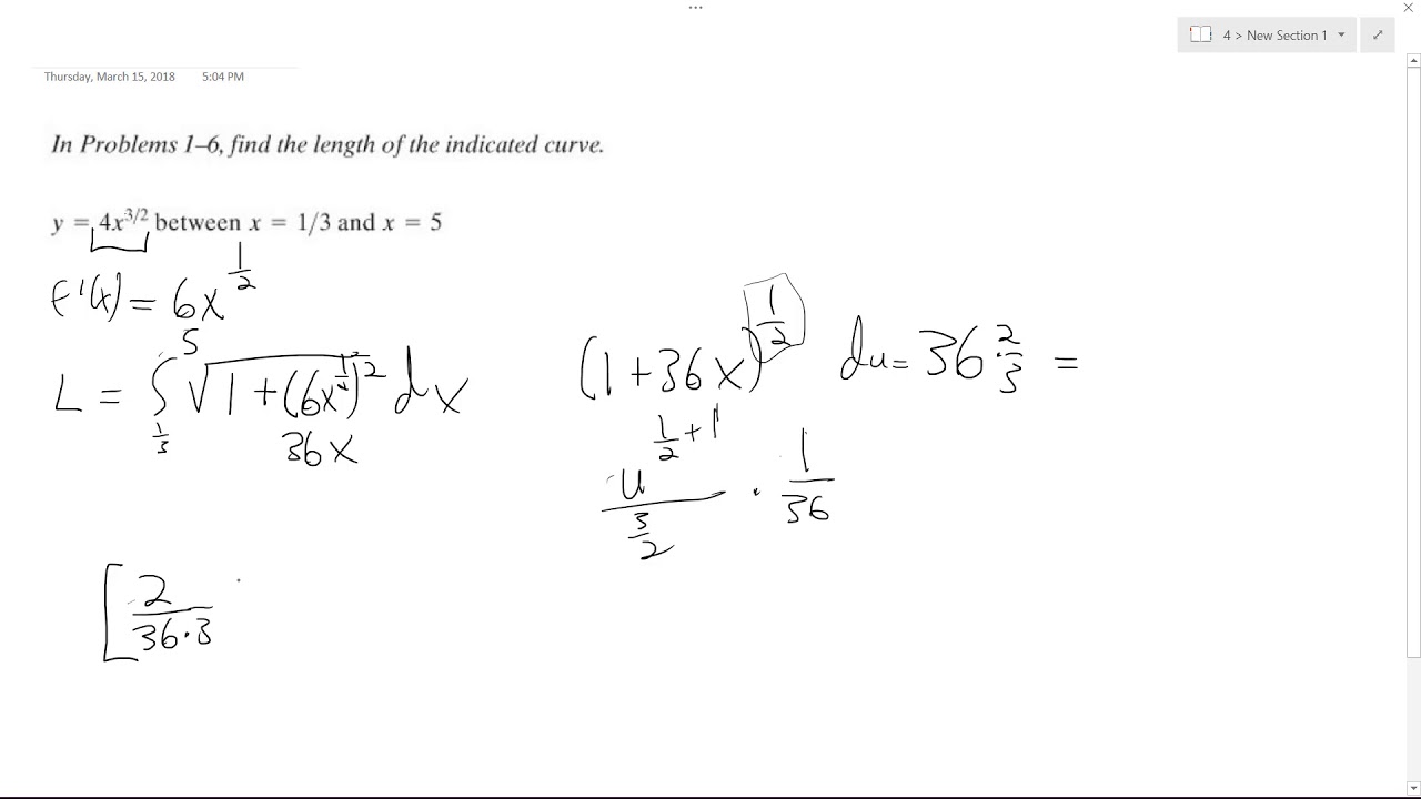 Find The Length Of The Indicated Curve Y 4x 3 2 Between X 1 3 And X 5 Youtube