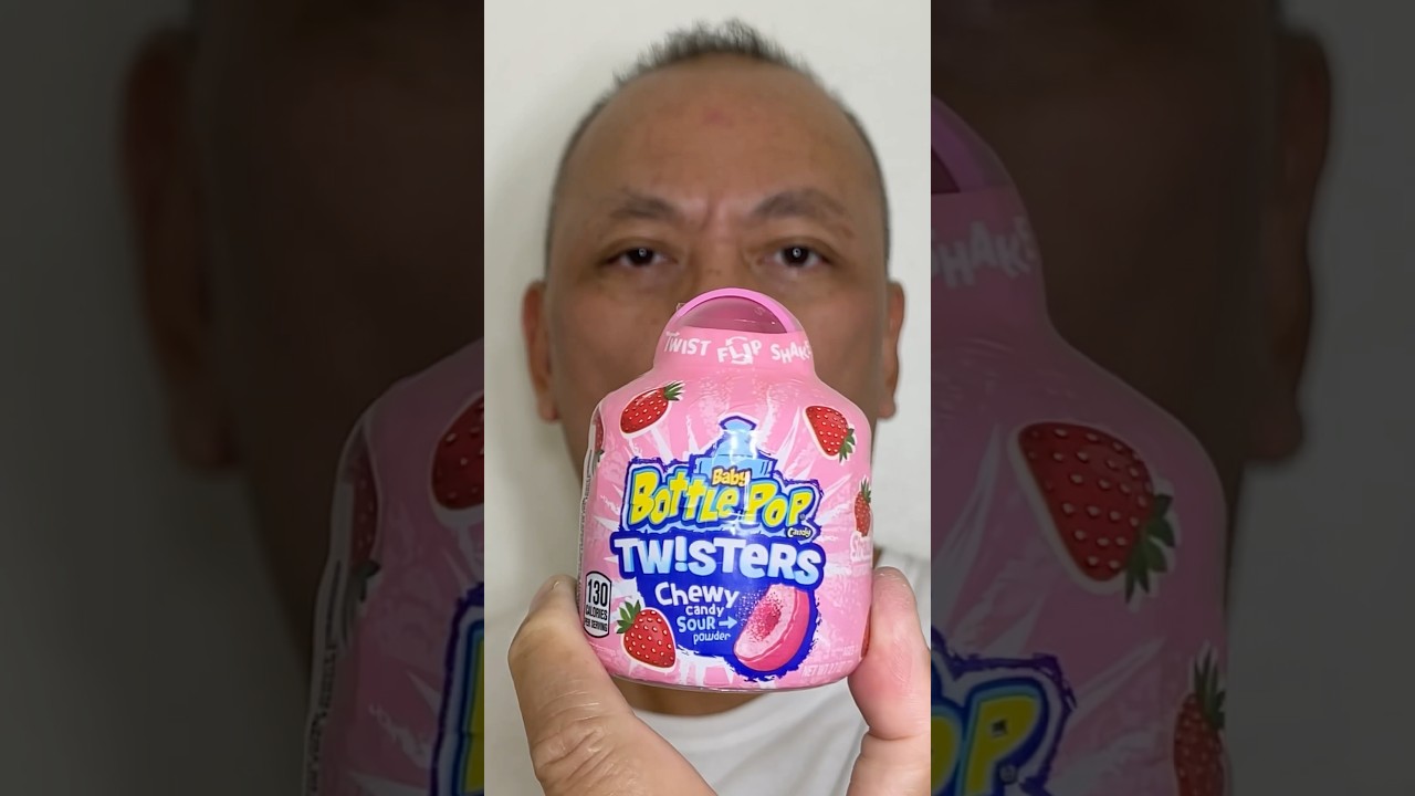 👂ASMR BABY BOTTLE POP TWISTERS CHEWY CANDY WITH SOUR POWDER INSIDE STRAWBERRY FLAVOR EATING SOUNDS👂