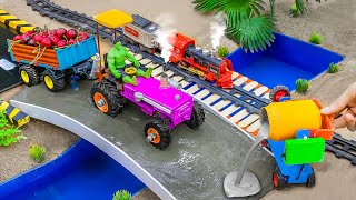 Diy tractor making mini concrete bridge |Mini construction projects | How the train runs@sanocreator