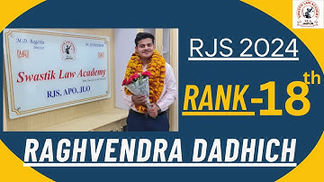 Congratulations to Raghvendra Dadhich for Securing Rank 18 in RJS 2024 | Swastik Law Academy