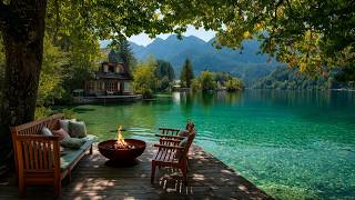 The Most Peaceful Summer Lake View 🌅 Cozy Cabin, Birds Chirpings & Campfire Ambience screenshot 2