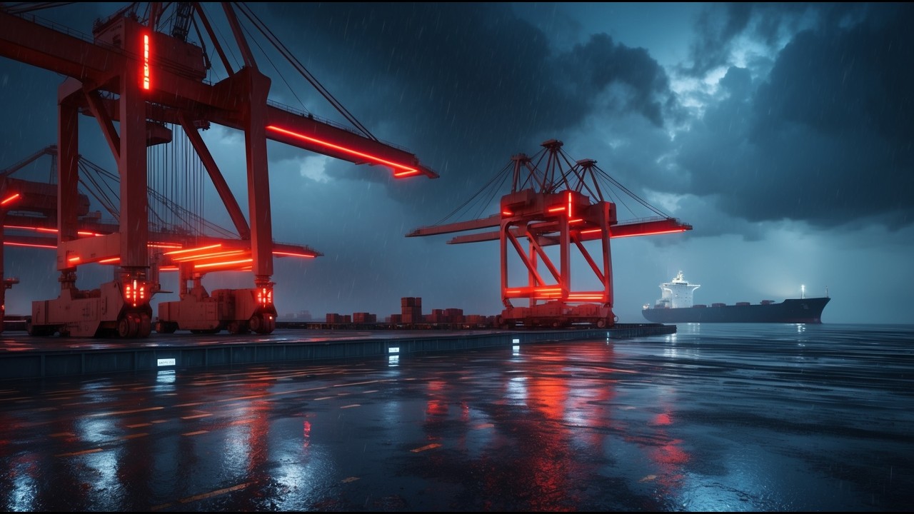 Cyber Wharf 🏗️ Industrial Cyberpunk Rain for Tactical Planning & Deep Focus