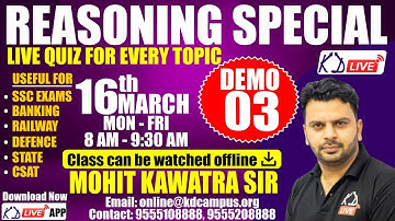 REASONING SPECIAL | NEW BATCH | DEMO - 03 | BY MOHIT KAWATRA SIR