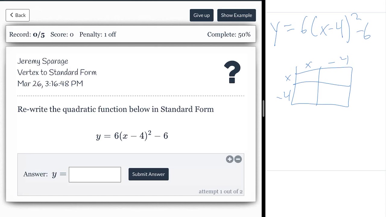 Delta Math: Vertex to Standard Form - YouTube