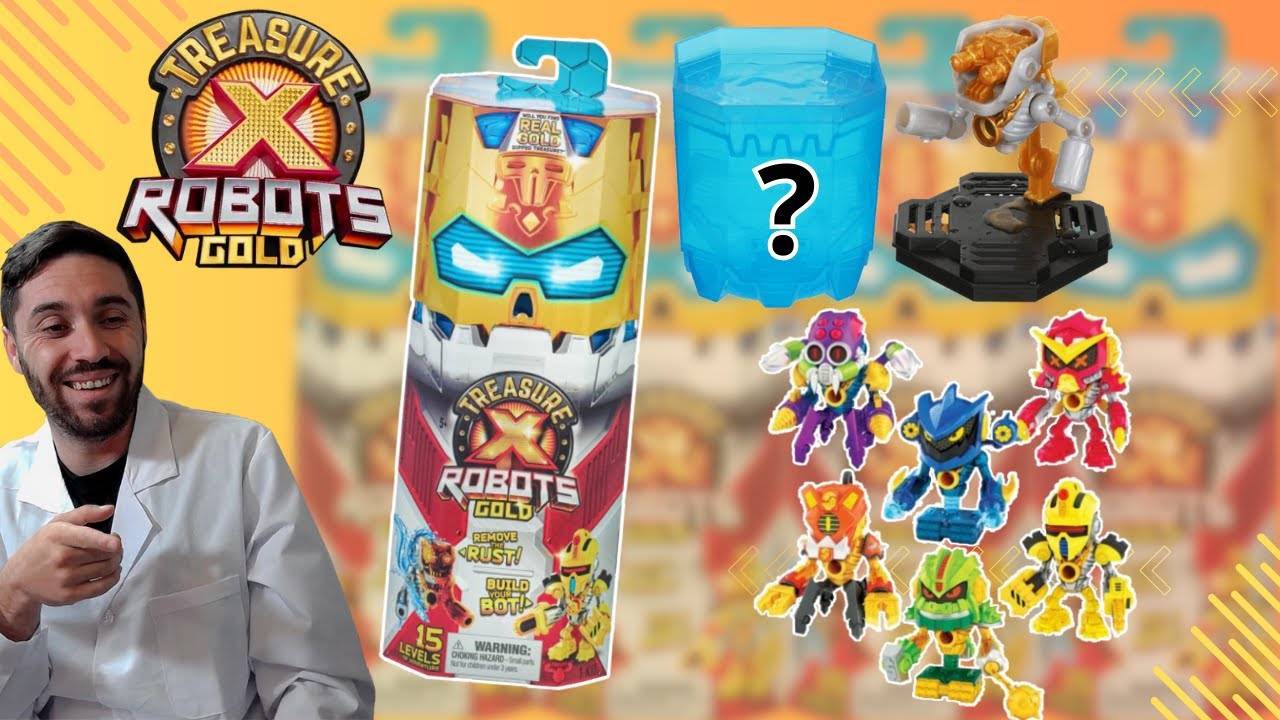 TREASURE X Robots Gold – 6 Robots à Dérouiller Et Assembler – 15 Niveaux D’aventure – Noyau D’énergie Avec Or Véritable Possible – Dès 4 Ans, Avec Adulte