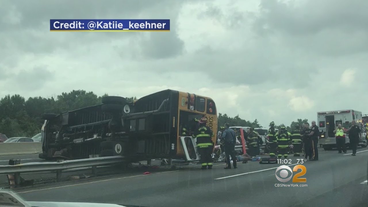 School Bus Overturns On New Jersey Turnpike - YouTube
