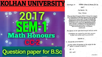 Kolhan University 2017, (SEM-1), (MATH HONS ), (CC-2), question paper for B.Sc ।  #kolhanuniversity