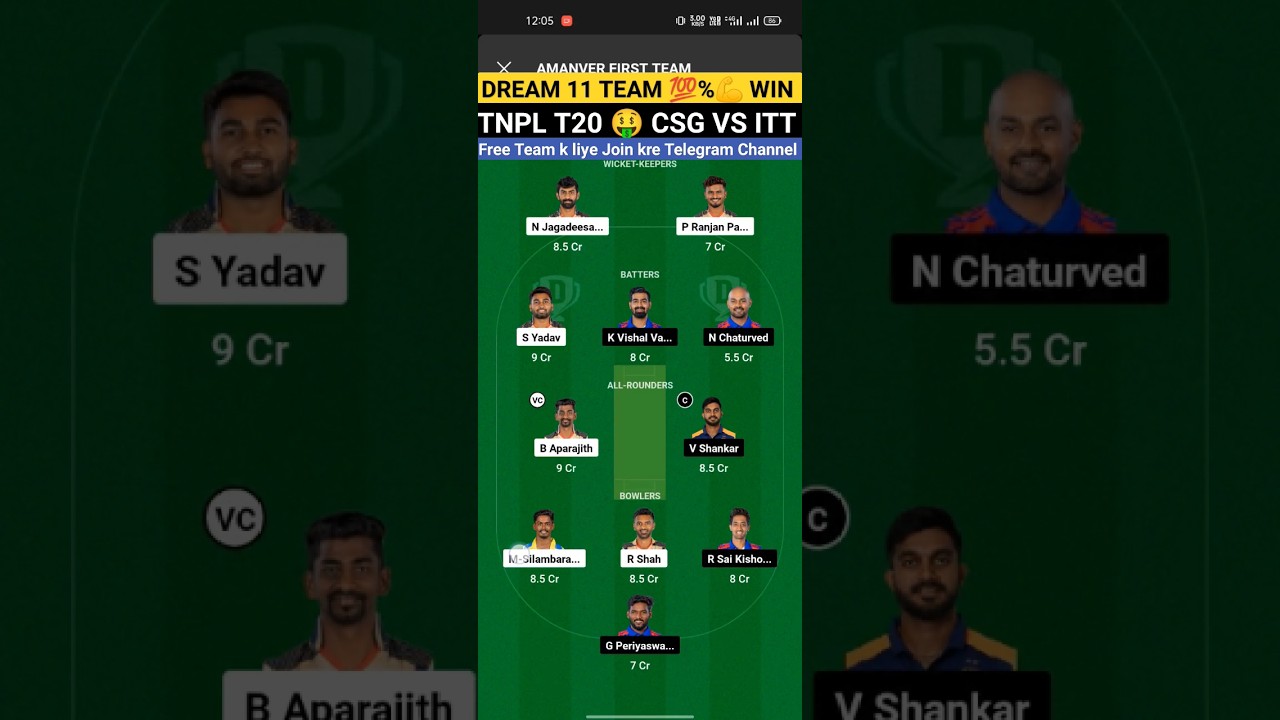 DREAM 11 PREDICTION TODAY MATCH CSG VS ITT 