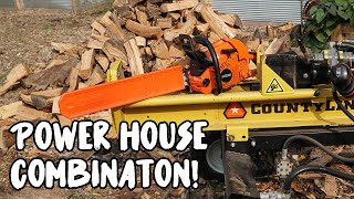 How to CUT and SPLIT FIREWOOD FAST! Working with the Echo CS590 & Countyline Log Splitter