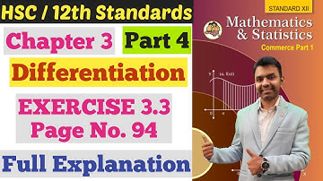 Maths 1 | Chapter 3 | Differentiation | EXERCISE 3.3 | Page No 94 | Part 4 | Class 12th | Commerce |