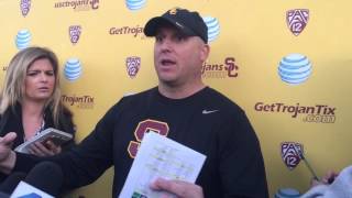 USC Football Spring Practice #1 - Clay Helton Presser