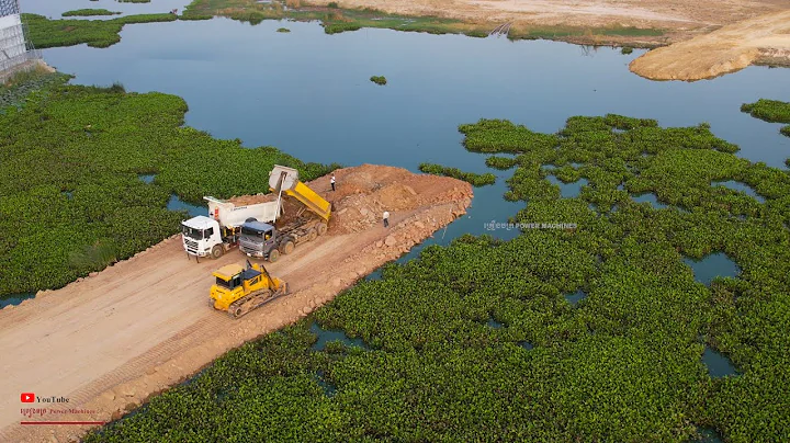 Beautiful Technical Dozer Dump Trucks Build a New Road Across The Lake To Connect The Other Road