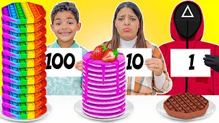 تحدي 100 طبقة من الطعام 🍕ضد رأس المثلث😈  FOOD CHALLENGE #4