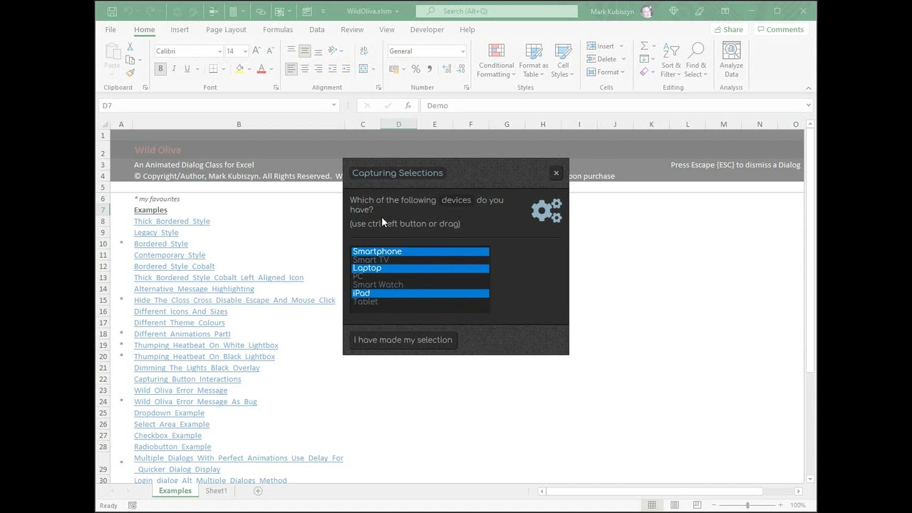 Wild Oliva Animated Dialog or Replacement MsgBox for Microsoft Excel with Lightbox