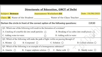 CLASS 9 Science Assessment worksheet 3 English Medium || Assessment worksheet 3 Science class 9 |Doe