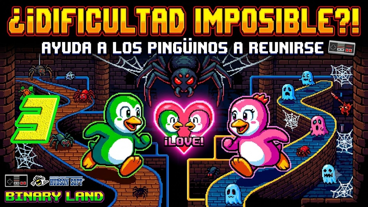 ¿Puedes controlar DOS mentes? 🐧🐧 Binary Land NES 3 Gameplay en Español ...