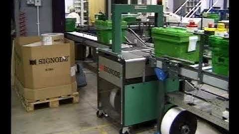 SIGNODE MAKE CONVEYOR LINE AUTOMATIC STRAPPING MACHINE