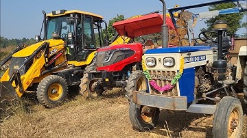 JCB 3DX Backhoe Eco Machine Loading Red Soil In Mahindra And Swaraj Tractor Trolley | Jcb Cartoon