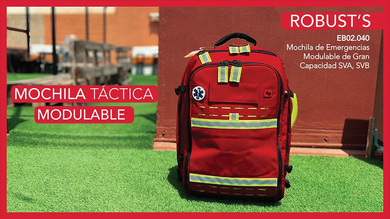 Mochila táctico sanitaria, Bolsa de emergencias, Modulable, SVB/SVA, Rojo, Robust's