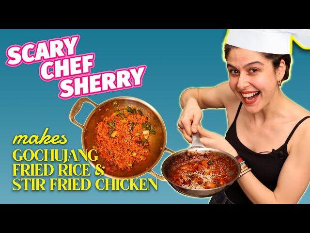 Scary Chef Sherry 👩‍🍳  Makes Korean Gochujang Fried Rice u0026 Fried Chicken! class=