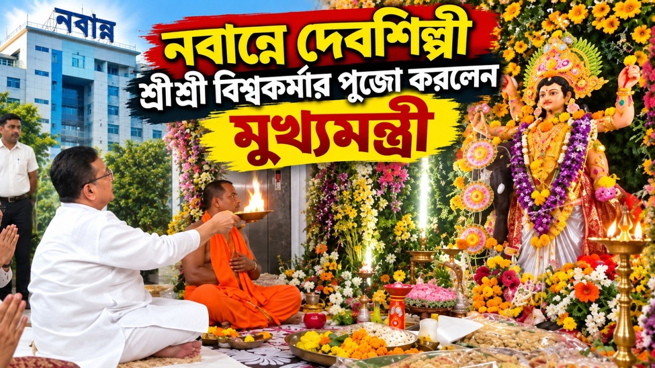 নবান্নে দেবশিল্পী শ্রীশ্রী বিশ্বকর্মার পুজো করলেন মুখ্যমন্ত্রী