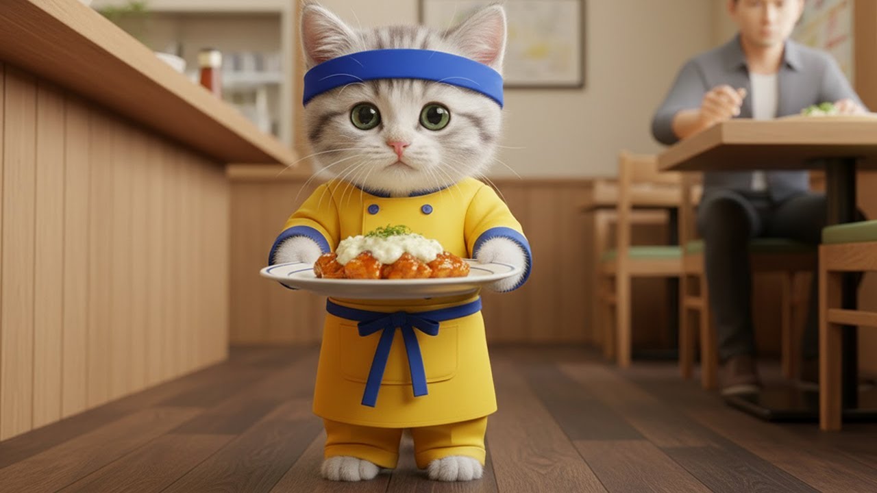 いらっしゃいませ!!フライドチキン屋さんでお仕事!!ねこの一日に密着🐱🍗