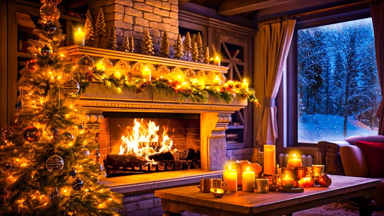 247 Classic Christmas Music with Fireplace  Instrumental Christmas Piano  Relaxing Fire Sounds