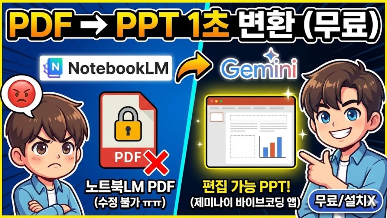 제미나이 Gemini 3 바이브코딩으로 노트북LM 슬라이드 PDF를 PPT로 바꾸기: 노트북LM, PDF라 불편하셨죠? Gemini로 만든 '무료 앱'으로 PPT 변환하세요!