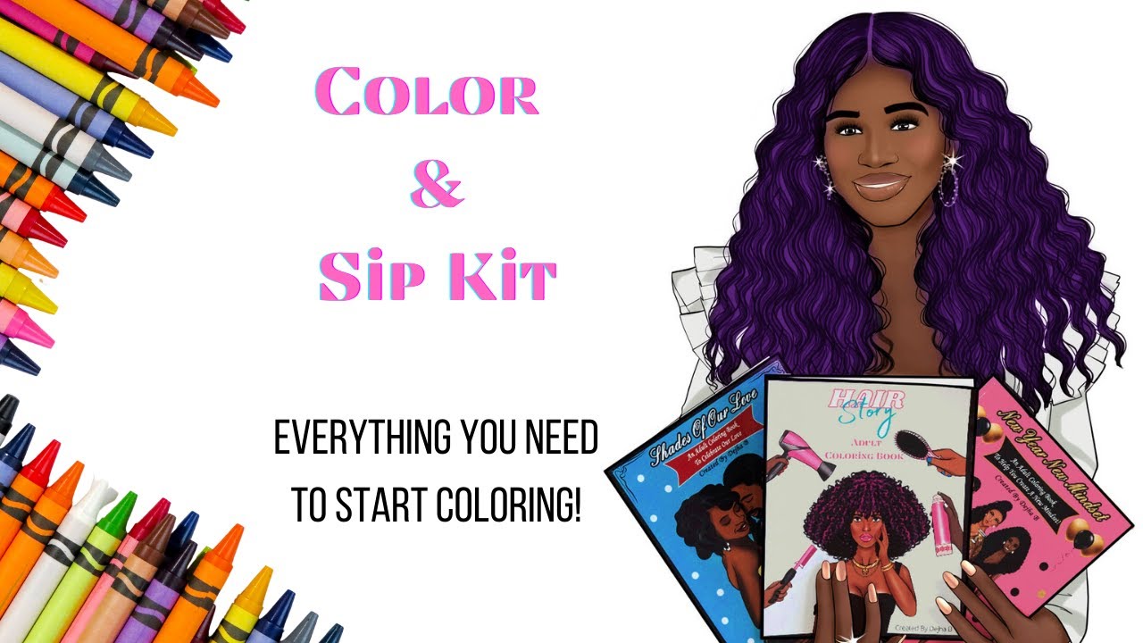 Hair Story Adult Coloring Book Color and Sip Kit - Dejha B Coloring