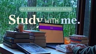 4 HOUR STUDY WITH ME 🌧️🍃 / Rainy Day In The Forest / Keyboard and Rain Sounds / No Music / 50-10