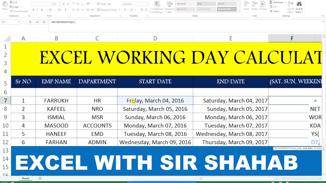 basic-sheet-excel-16-count-working-days-calculate-youtube