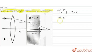 The focal length of a thin convex-lens is 30cm. At a distance of 10 cm from the lens there is a ...